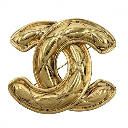 Chanel Brooch Quilted CC Logo Vintage Gold Plated