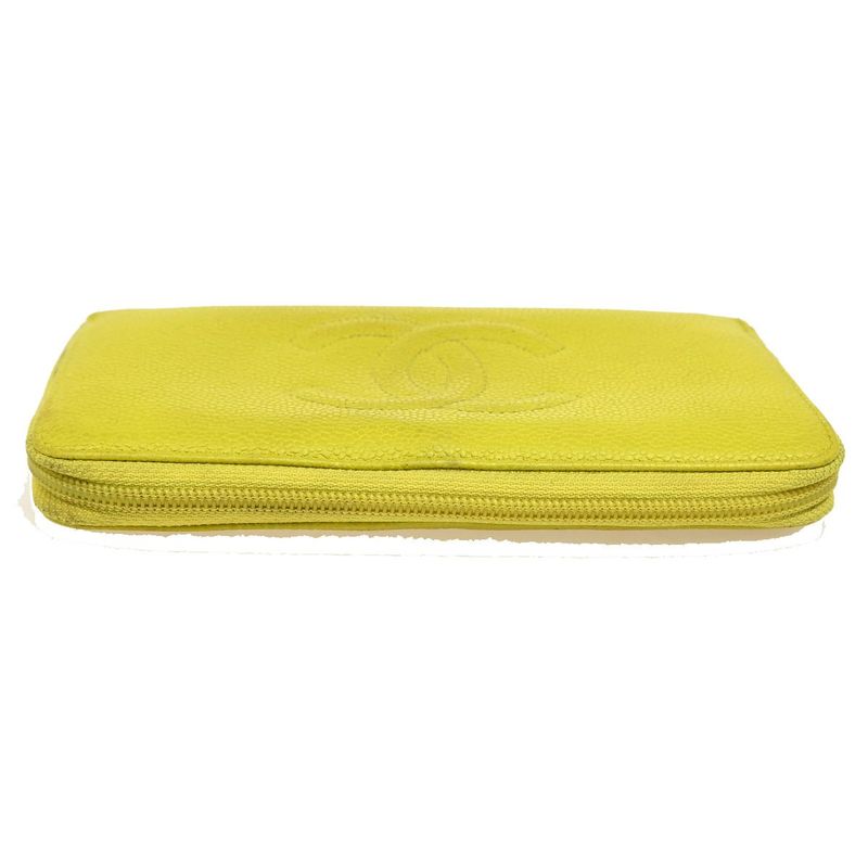 Chanel Long Wallet Round Zipper CC Caviar Skin Yellow 37ka813