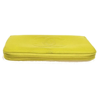 Chanel Long Wallet Round Zipper CC Caviar Skin Yellow 37ka813
