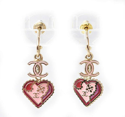Chanel Earrings Chanel Swing Earrings CC Mark Heart Motif Pink Gold