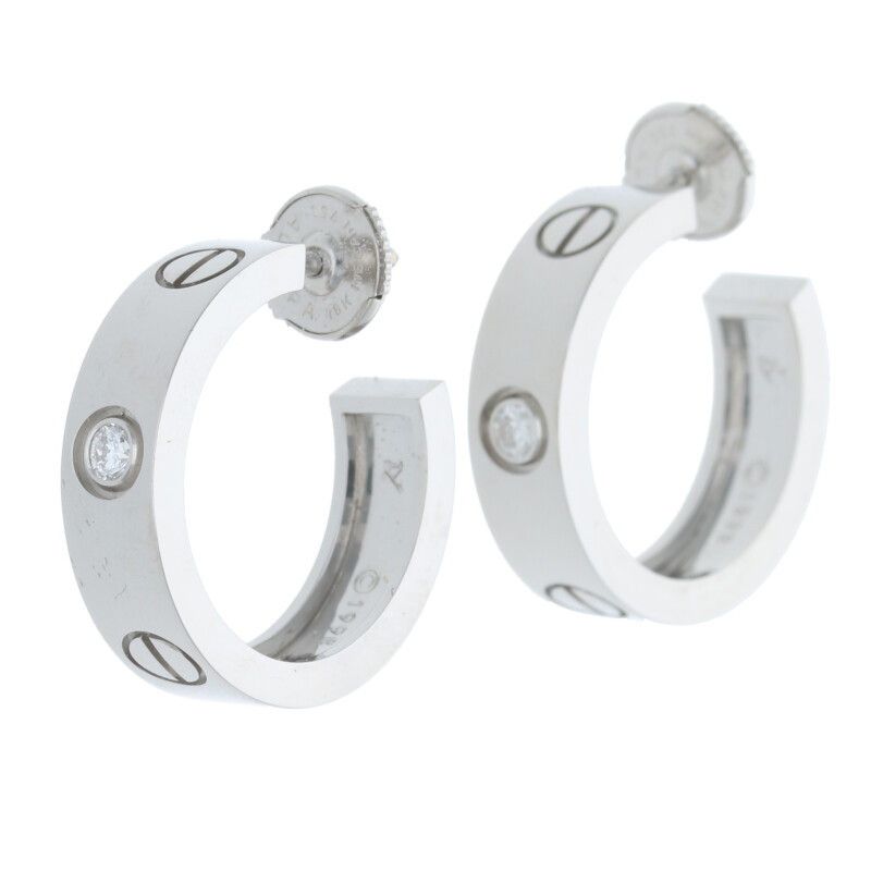 Cartier Love 18K White Gold 1 Diamond Earrings Men's