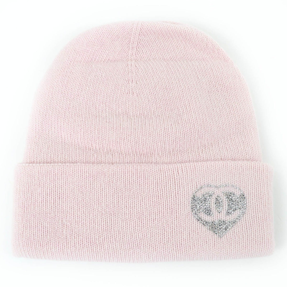 Chanel Cashmere CC Logo Heart Rhinestone Knit Cap Pink