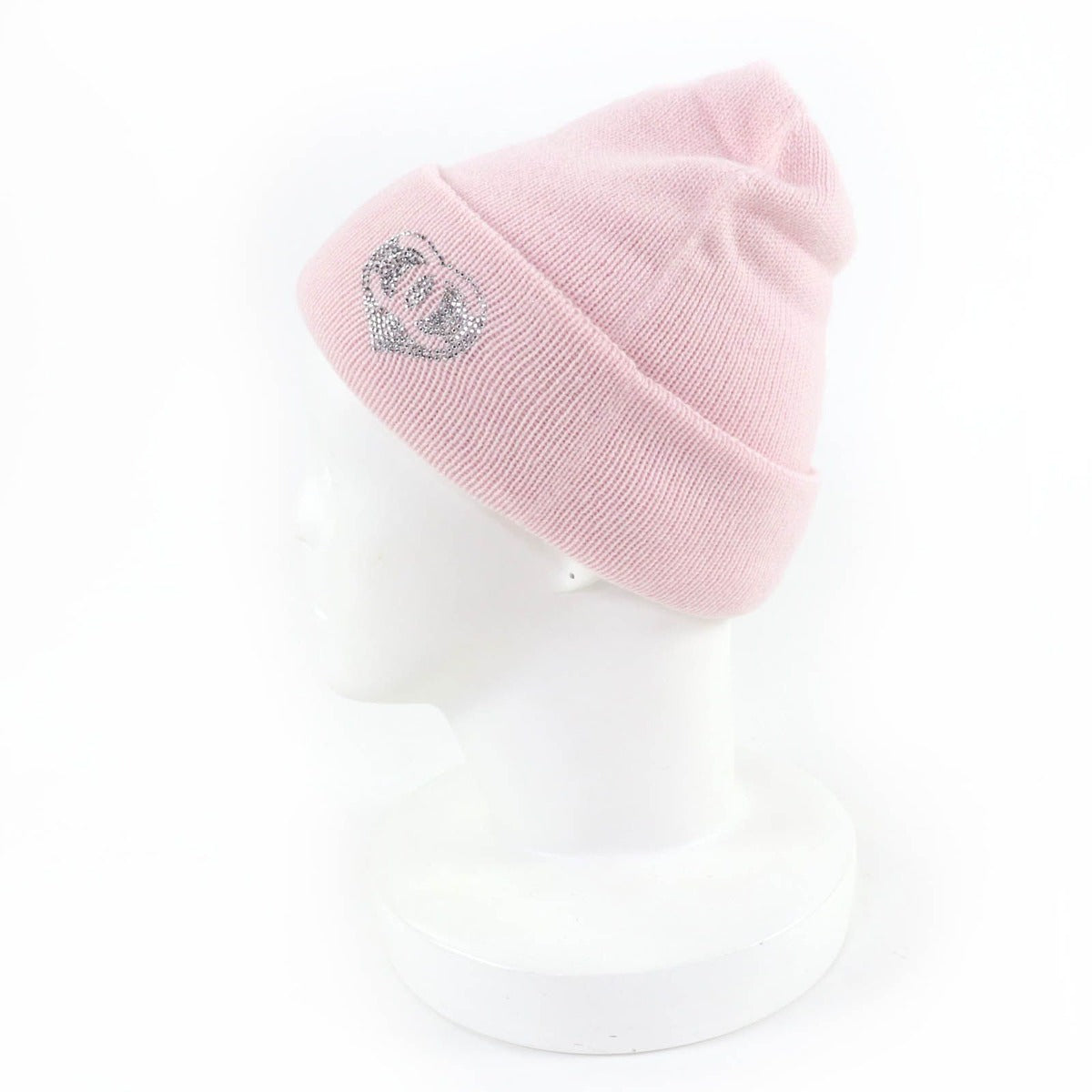 Chanel Cashmere CC Logo Heart Rhinestone Knit Cap Pink — view 5