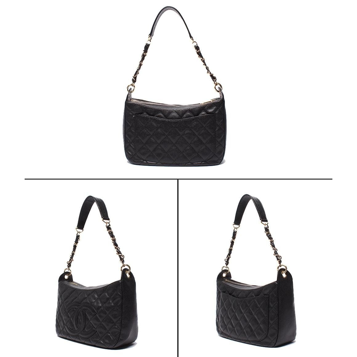 Chanel Chain Shoulder Bag Gold Caviar Leather Quilted — view 2