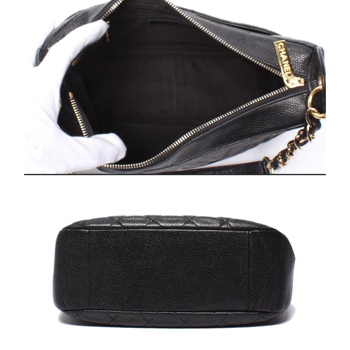Chanel Chain Shoulder Bag Gold Caviar Leather Quilted — view 3