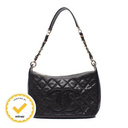 Chanel Chain Shoulder Bag Gold Caviar Leather Quilted