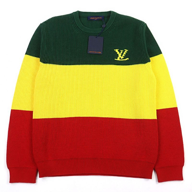 Louis Vuitton 2021 Hkn67 W Logo Embroidery Rasta Color Crew Neck Block Knit