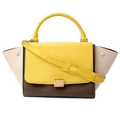 Celine Shoulder Bag Small Trapeze Yellow Brown Beige 2