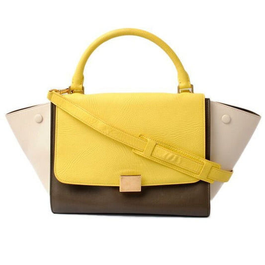 Celine Shoulder Bag Small Trapeze Yellow Brown Beige 2