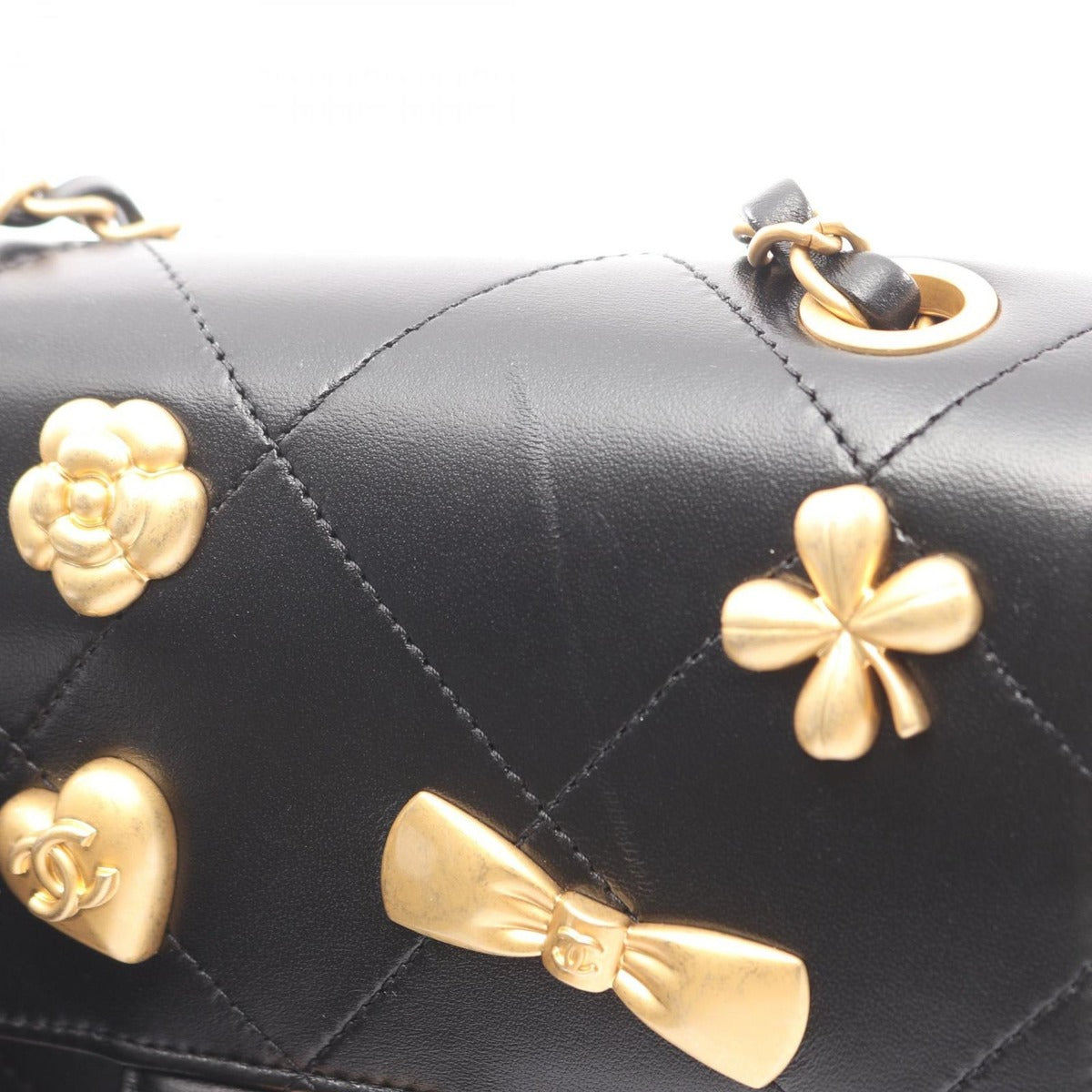 Chanel Shoulder Bag Quilted Icon Black Gold Lambskin Charm — view 6