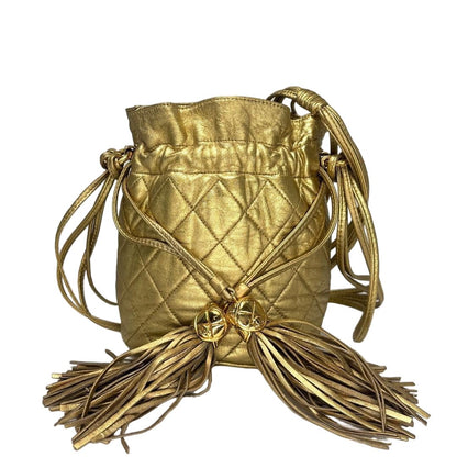 Chanel Super Drawstring Chain Shoulder Bag Lambskin Gold