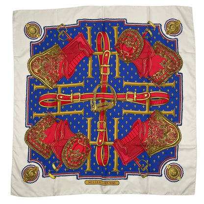 Hermes Scarf Silk Carre 90 Selles a Housse Cover Seat White Blue