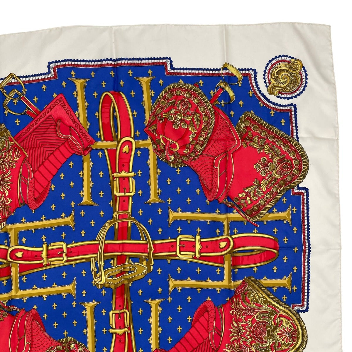 Hermes Scarf Silk Carre 90 Selles a Housse Cover Seat White Blue — view 3