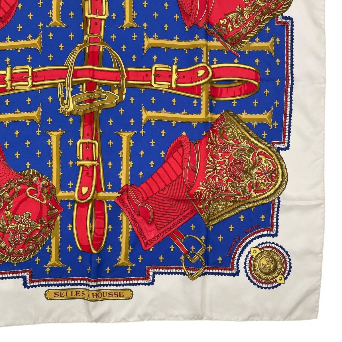 Hermes Scarf Silk Carre 90 Selles a Housse Cover Seat White Blue — view 5