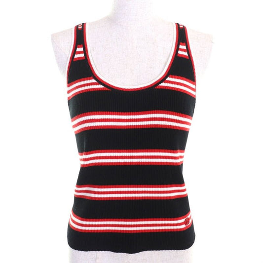 Chanel Cotton Cashmere Coco Mark Part Striped Ribbed Tank Top Sleeveless