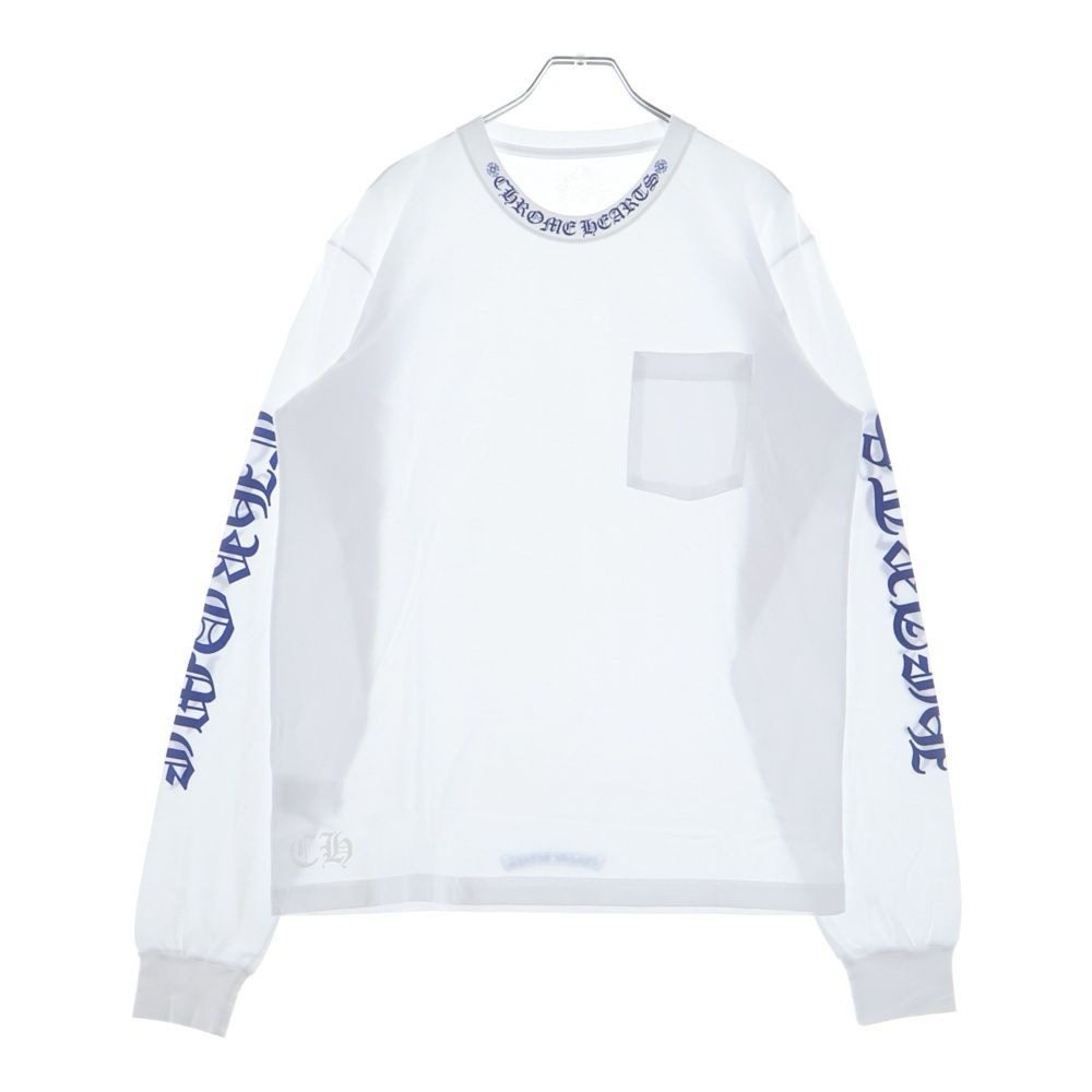 Chrome Hearts Neck Logo Pocket L S Tee White Dgr Blue Crew Long Sleeve T-Shirt