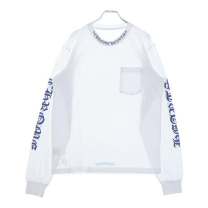 Chrome Hearts Neck Logo Pocket L S Tee White Dgr Blue Crew Long Sleeve T-Shirt