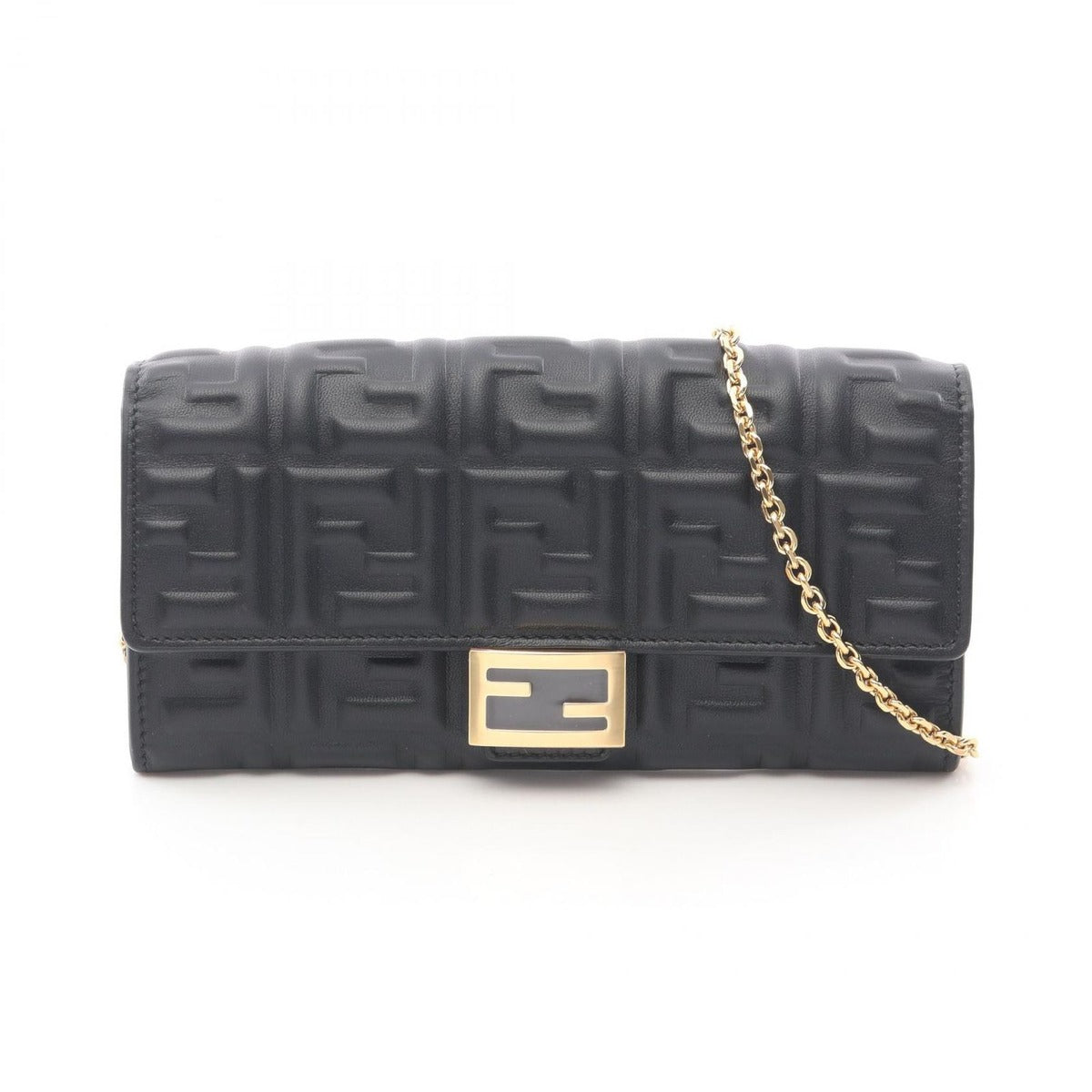 Fendi Shoulder Baguette Black Leather Chain Wallet