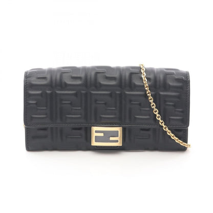 Fendi Shoulder Baguette Black Leather Chain Wallet