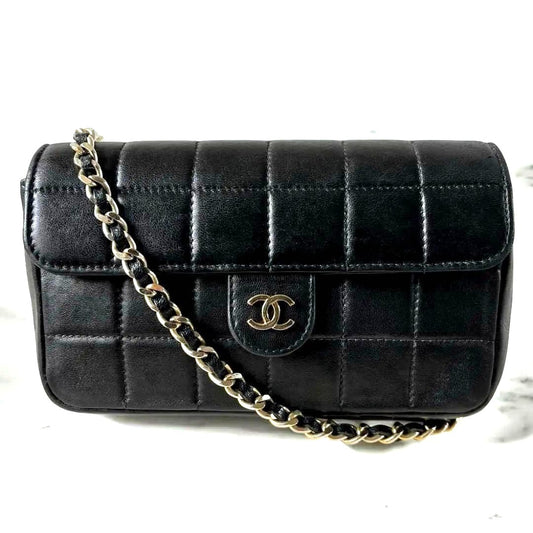 CHANEL 24K Vintage Chocolate Bar Bag Lambskin Leather Quilted Purse