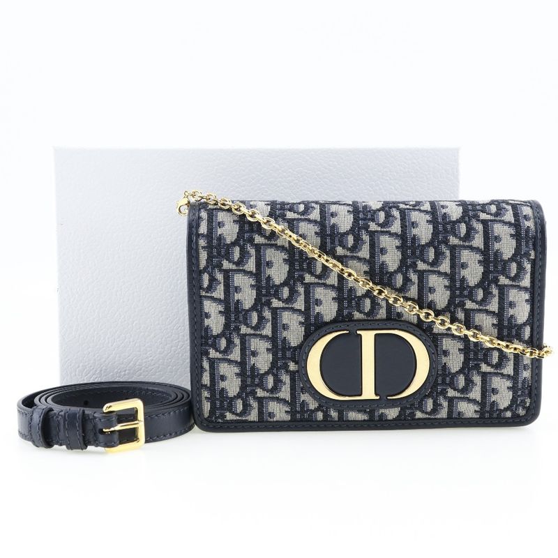 Dior Christian Dior 2WAY Waist Pouch Trotter Oblique Canvas X Leather Navy