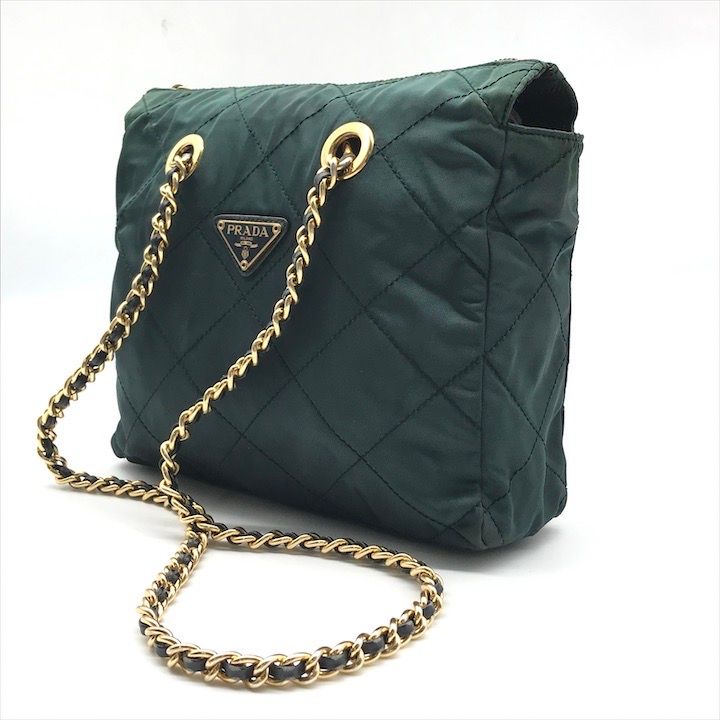 Prada Nylon Quilted Chain Shoulder Bag Green