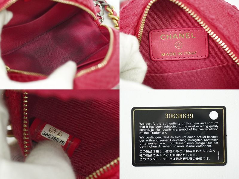 Authentic Chanel 19 Coco Mark Chain Mini Shoulder Bag Pochette Tweed Pink Coco