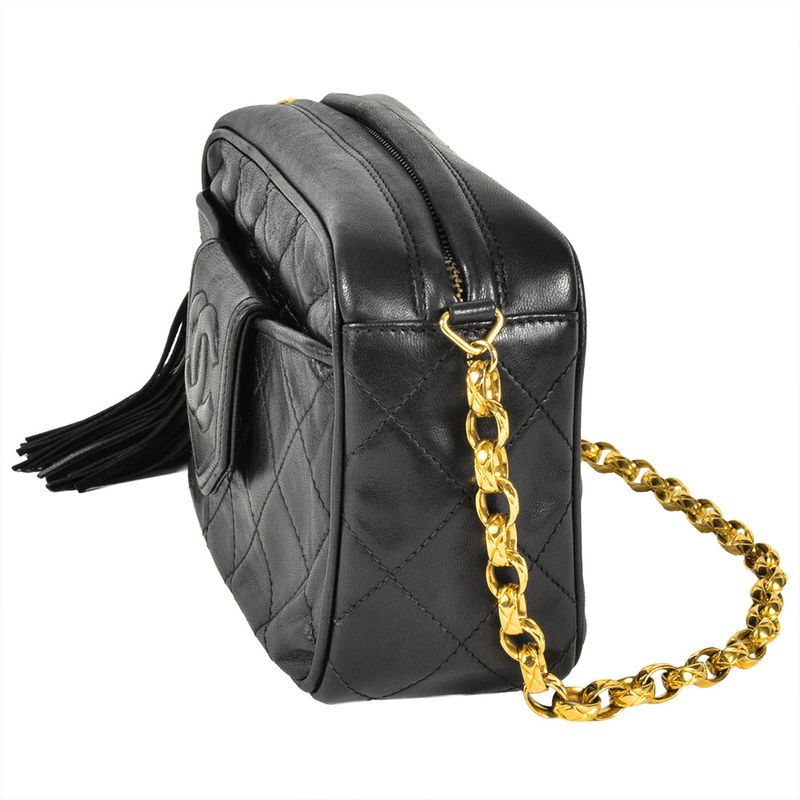 Chanel Matelasse Shoulder Bag Lambskin Black Gold Hardware Coco Mark Fringe