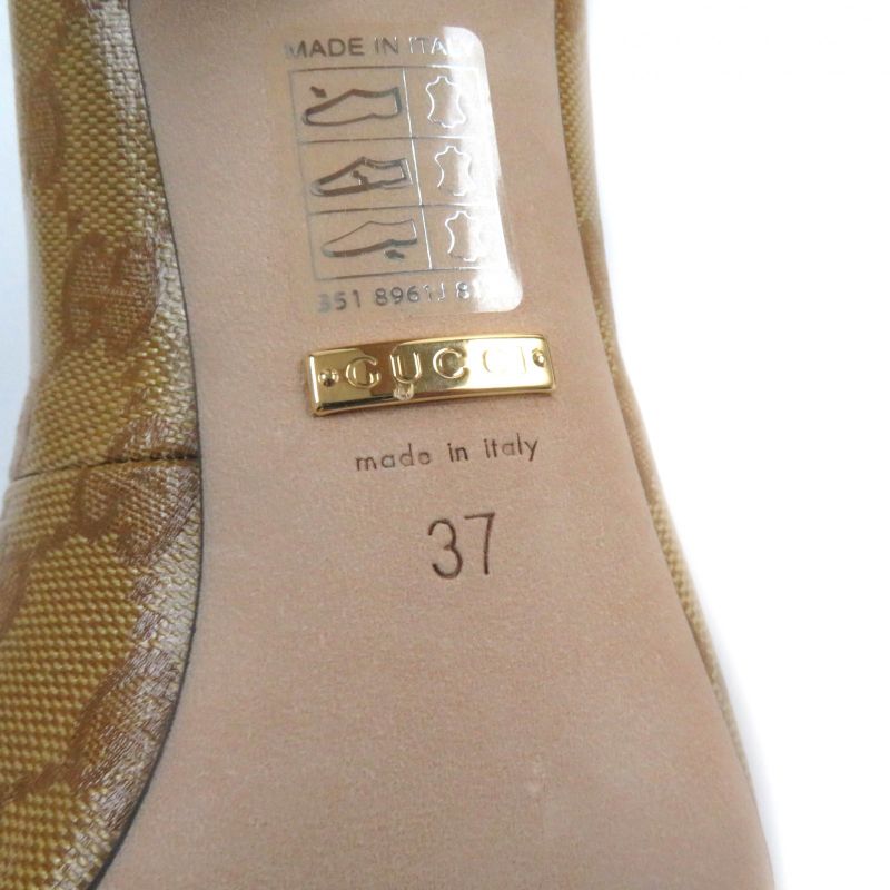 Gucci Adidas 702221 GG Crystal Logo Design Pointed Toe Leather Pumps Brown 37