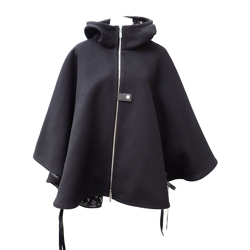 Louis Vuitton Footed Cape Monogram 38 Poncho Wool Black