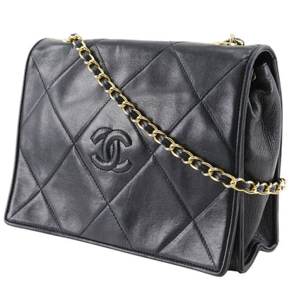 Chanel Chain Shoulder Diamond Stitching Matelasse Lambskin Black Ladies