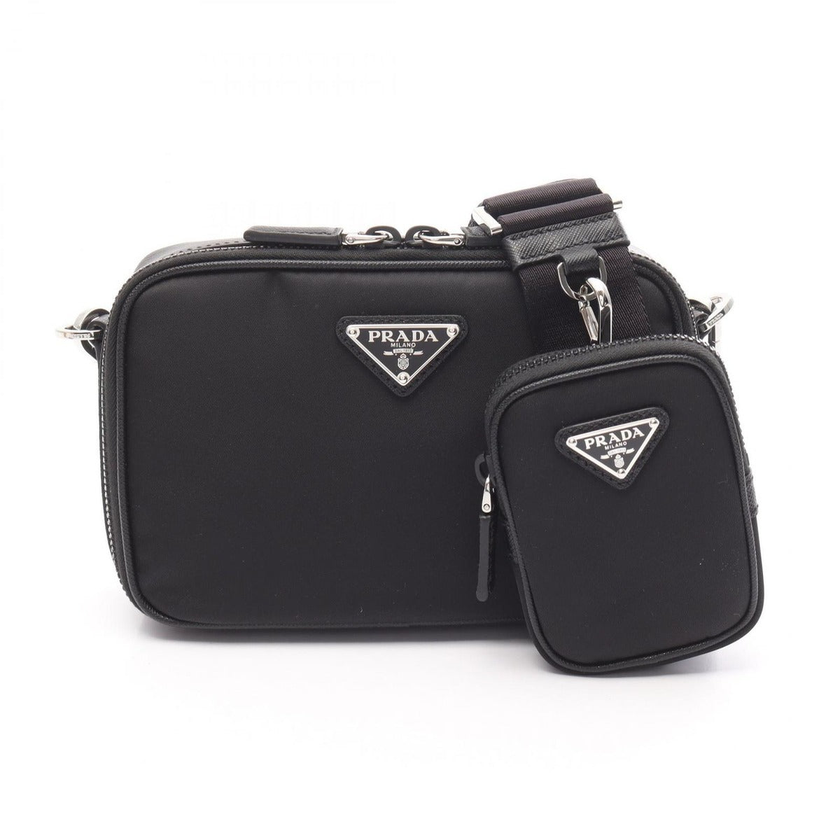 Prada Shoulder Bag Brick Black Nylon Saffiano Leather