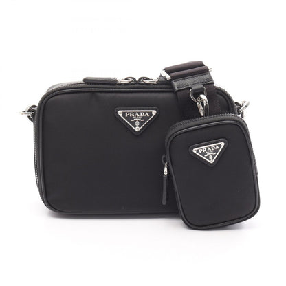 Prada Shoulder Bag Brick Black Nylon Saffiano Leather