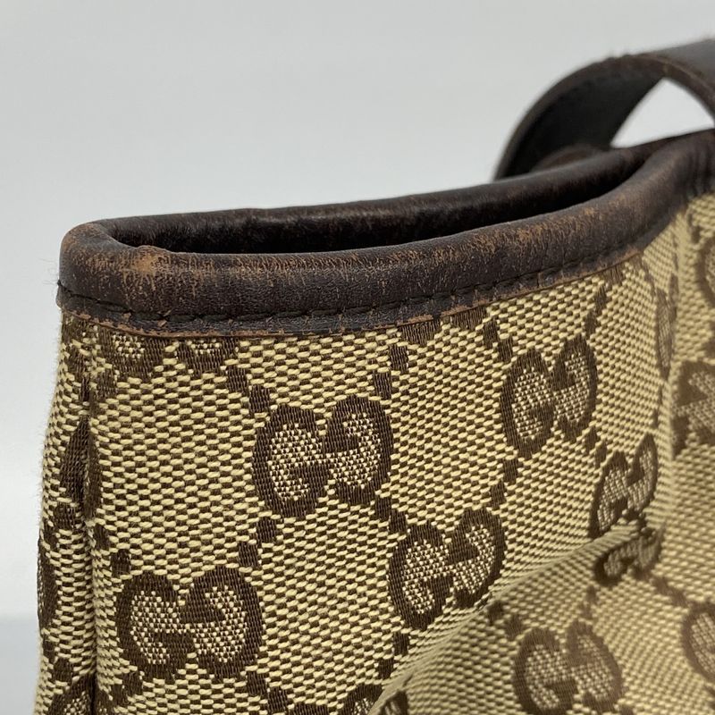 Gucci Tote Bag GG Canvas 145971 Canvas Brown Silver Hardware Women's