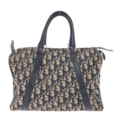 DIOR Vintage Trotter Navy Beige Silver Hardware Canvas/leather Handbag Boston