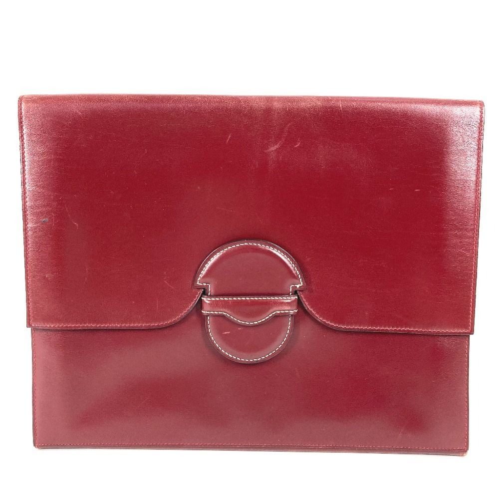 Hermes Clutch Leather Wine Red