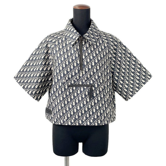 Dior Short Sleeve Shirt Technical Taffeta Jacquard Blue-ecru