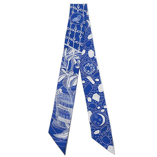 Hermes Scarf Twilly Silk Blue Moyen and White [la Danse des Amazones Amazon's