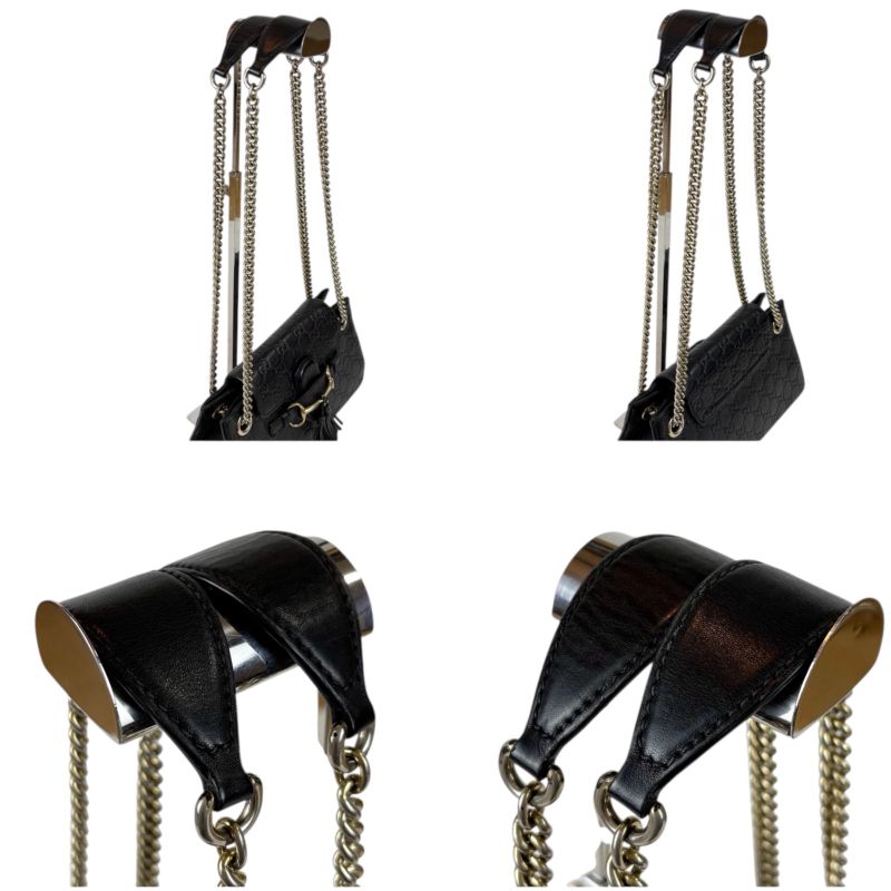 Gucci Chain Mini Shoulder Bag Sima Leather Black 2WAY Tassel Horsebit