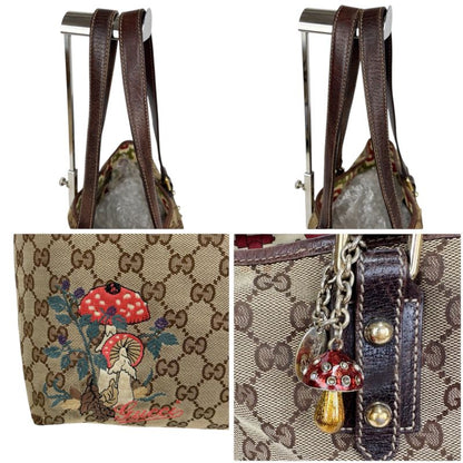 Gucci Tote Bag GG Canvas Mushroom Embroidery Mushroom Charm Shoulder A4 Horsebit
