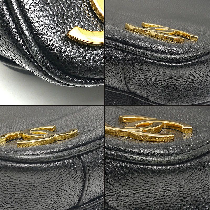 Chanel Chain Shoulder Bag Caviar Skin Shoulder Strap Coco Mark Black