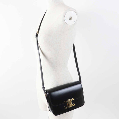 Celine 18842 Teen Triomphe Shiny Calfskin Shoulder Bag Black Gold Hardware