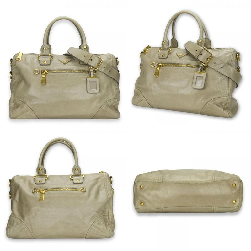 Prada Handbag Bl0678 Triangle Logo Plate Calf Pomice Sand Beige Gold Hardware