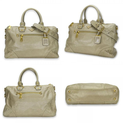 Prada Handbag Bl0678 Triangle Logo Plate Calf Pomice Sand Beige Gold Hardware
