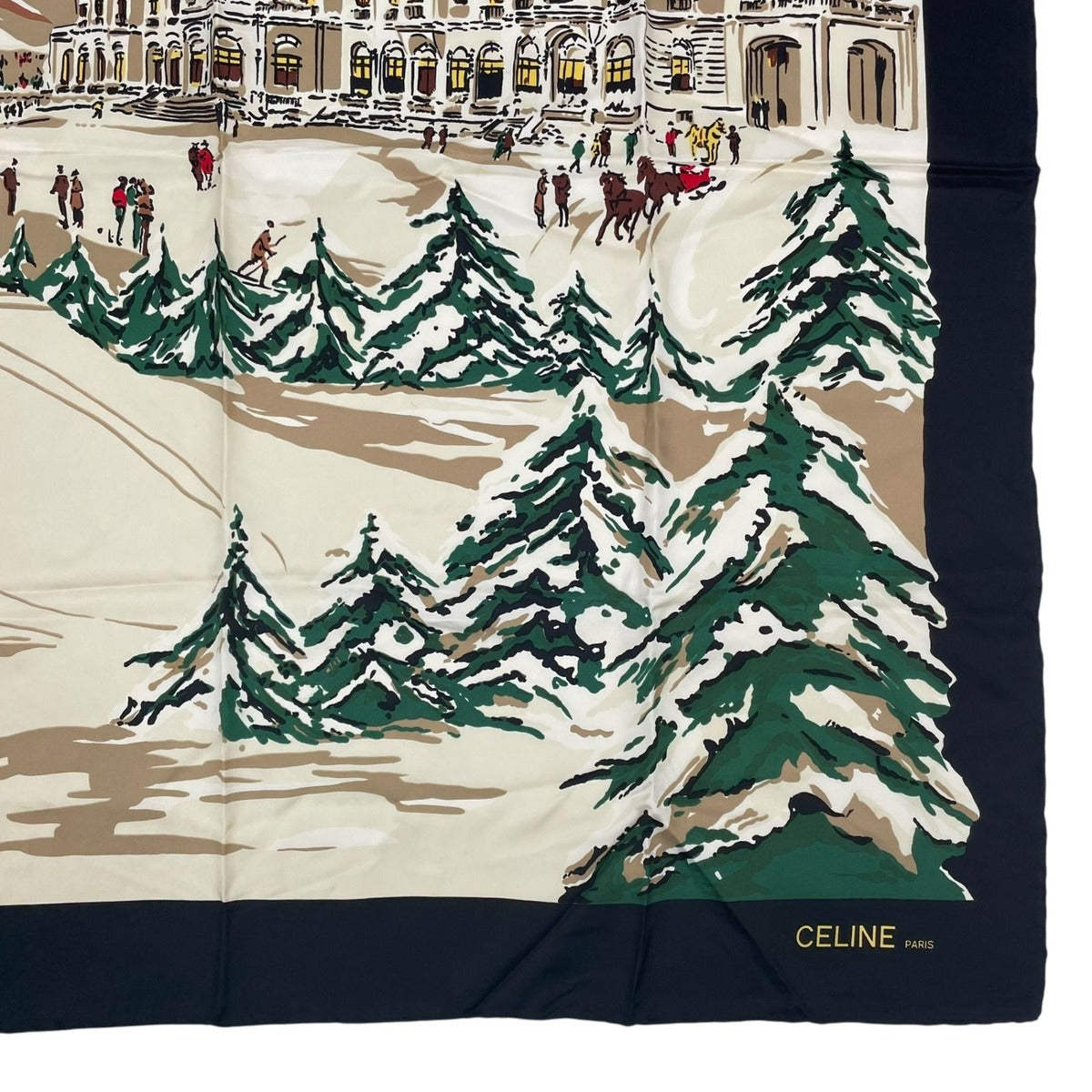 Celine Scarf Silk Snow Scenery Hotel Ski Carriage Multicolor — view 5
