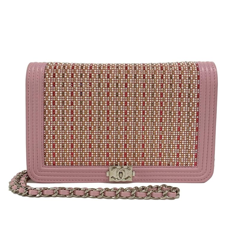 Chanel Wallet Boy Chanel Pink X White X Multi Chain Wallet / Silver Hardware