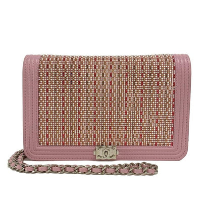 Chanel Wallet Boy Chanel Pink X White X Multi Chain Wallet / Silver Hardware