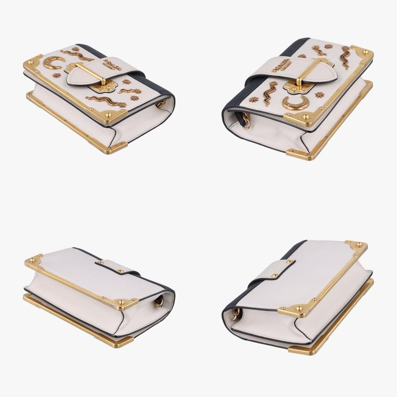 Prada City Calf Astrology Cahier White/black Saffianoleather X Leather 25