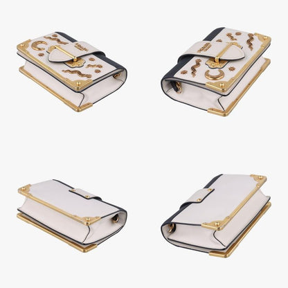 Prada City Calf Astrology Cahier White/black Saffianoleather X Leather 25