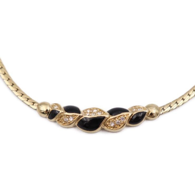 Christian Dior Necklace Metal Rhinestone Gold Black CD Logo Choker